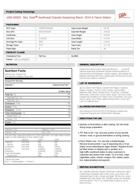 picture_Nutrition Pdf 131115 | Southwest Chipotle Seasoning
