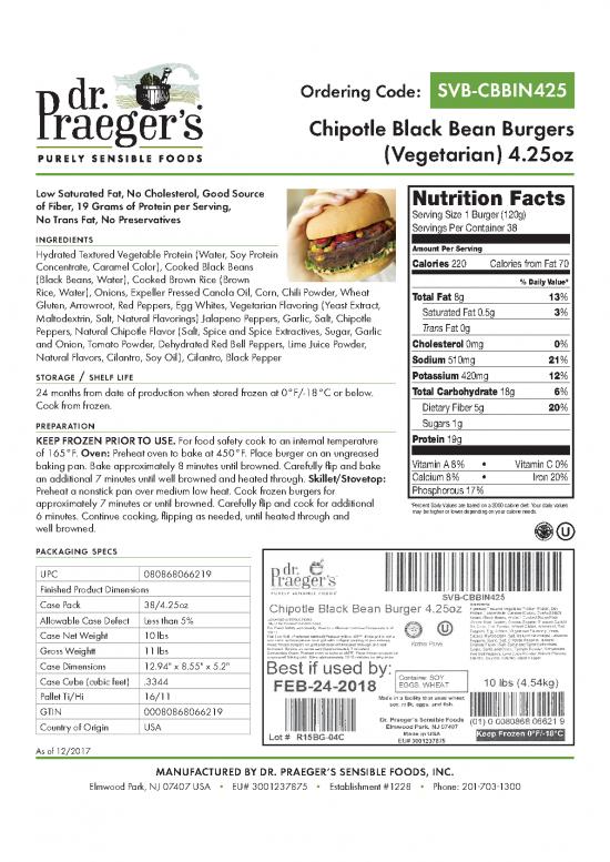 picture Nutrition Pdf 131119 | Svb Cbbin425 Chipotle Black Bean Burgers 25oz