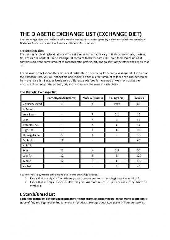 picture Food Calories List Pdf 131853 | The Diabetic Exchange List
