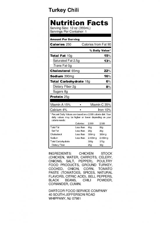 picture Nutrition Pdf 131106 | Turkey Chili Nutrition Label