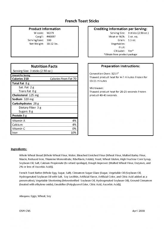 picture Nutrition Pdf 131348 | W279frenchtoaststicks
