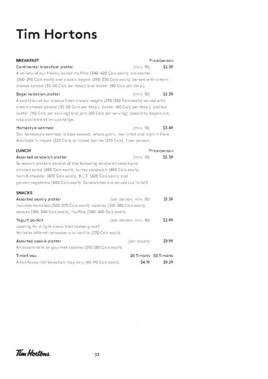 Brookfield Place Office Eats Digital Menu Tim Hortons