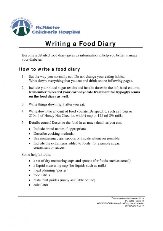 picture Food Diary Template Pdf 133695 | Diabetesfooddiaryinstruct Trh