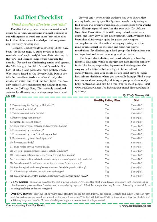 picture Diet Book Pdf 135295 | Fad Diet Checklist Copy