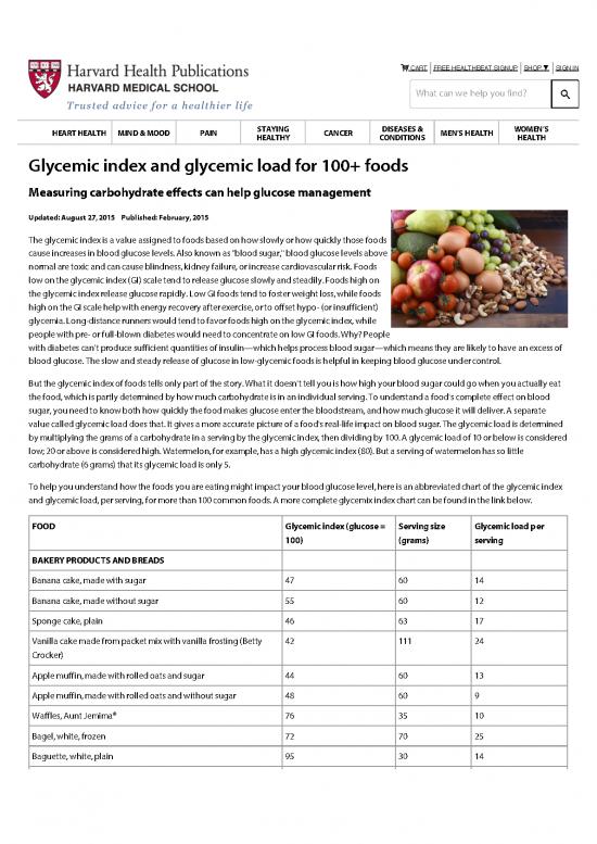 Glycemic Index Of Foods Pdf 134026 | Glycemic Index