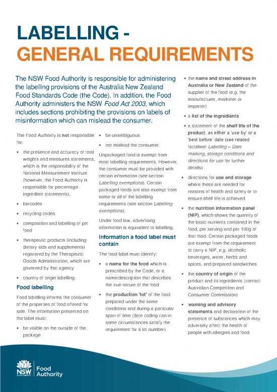picture Food Labelling Pdf 133615 | Labelling General Requirements