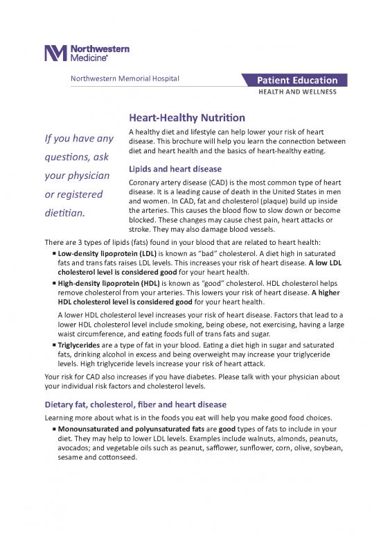 picture Nutrition Education Pdf 134098 | Northwestern Medicine Heart Healthy Nutrition