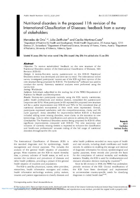 picture Nutrition Questionnaire Pdf 133312 | Nutritional Disorders In The Proposed 11th Revision Of The International Classification Of Diseases Feedback From A Survey Of Stakeholders
