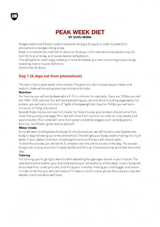 picture Diet Therapy Pdf 133682 | Peak Week Diet By Guru Mann