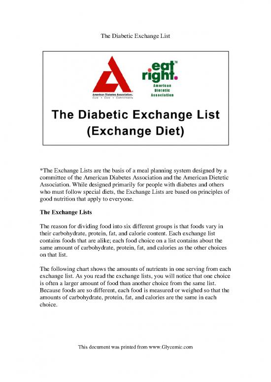 picture Nutrition Chart Pdf 133493 | The Diabetic Exchange List