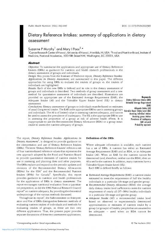 picture Dietary Assessment Pdf 136472 | Dietary Reference Intakes Summary Of Applications In Dietary Assessment