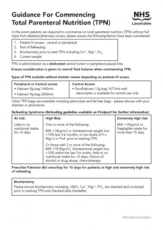 picture1_Peripheral Parenteral Nutrition Pdf 137652 | Guidance For Commencing Total Parenteral Nutrition Tpn Hairmyres And Wishaw