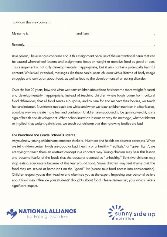 picture Nutrition Assignment Pdf 136060 | Letter For Assignment With Diet Culture