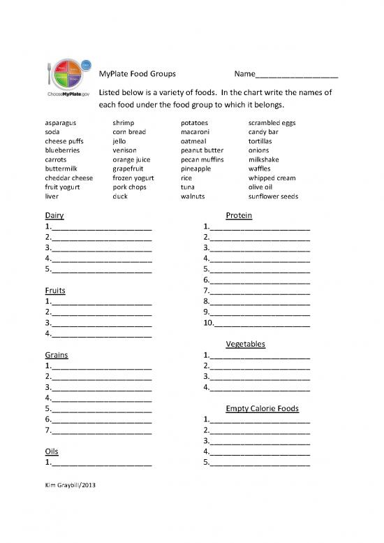 Printable Food Calorie Chart Pdf 137081 Myplate Food Groups