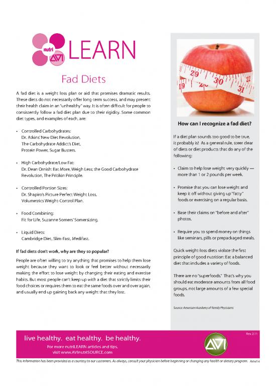 picture1_High Protein Diet Pdf 136360 | Nutrilearn 14 Faddiets