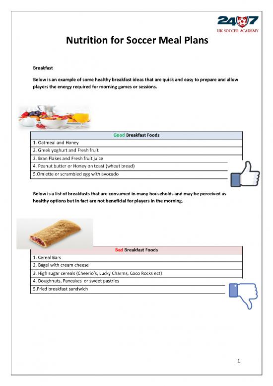 picture Nutrition For Soccer Players Pdf 136233 | Nutrition Information Meal Sheet