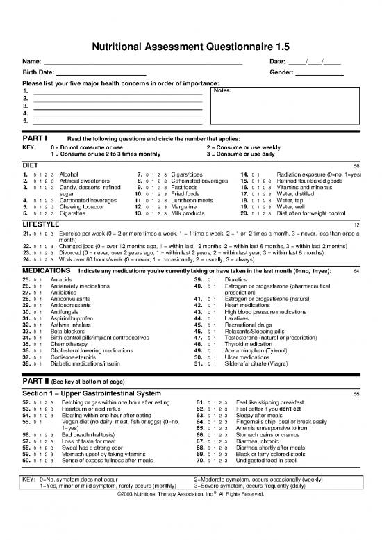 picture Sample Questionnaire For Nutritional Assessment 137616 | Nutritional Questionnaire