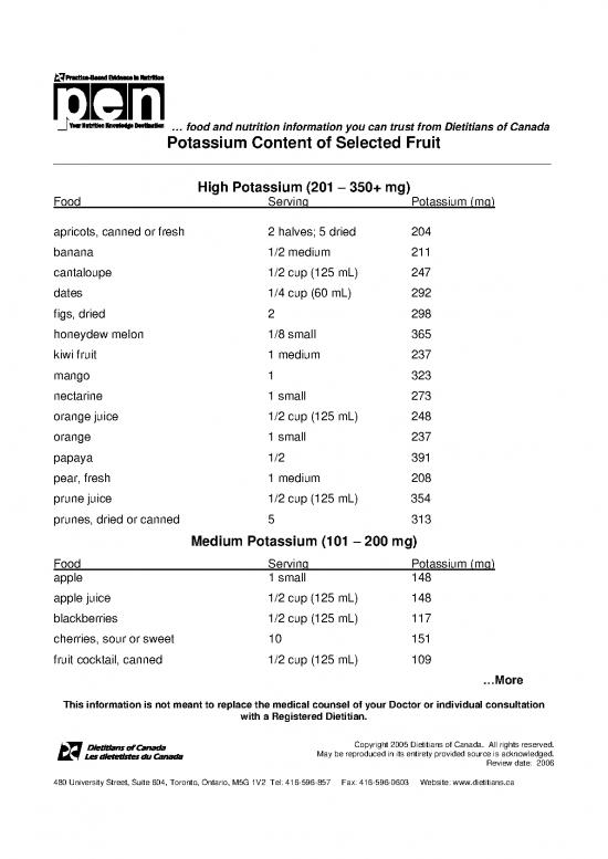 picture1_Food Nutrition Pdf 136204 | Potassium Content Of Selected Fruits