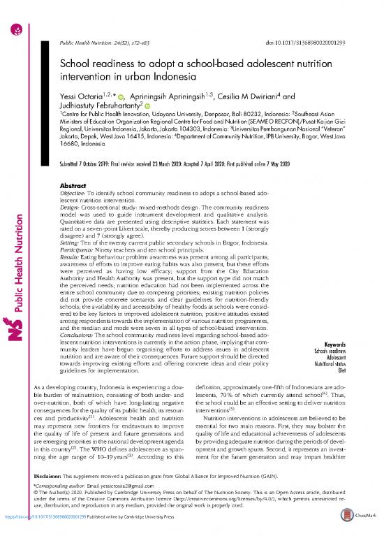 picture_Food Nutrition Pdf 136481 | School Readiness To Adopt A School Based Adolescent Nutrition Intervention In Urban Indonesia