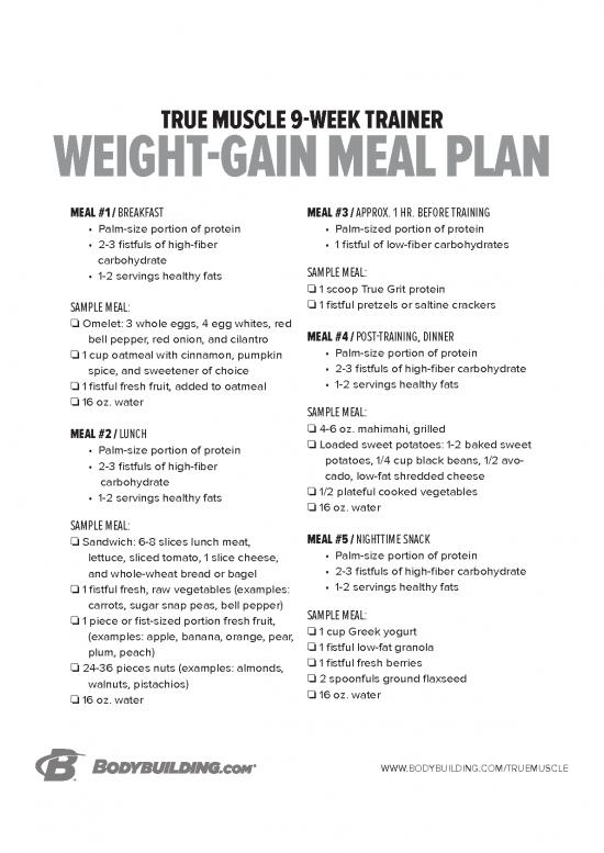 Meal Plan For Muscle Gain Pdf 136434 True Muscle Weight Gain Meal Plan