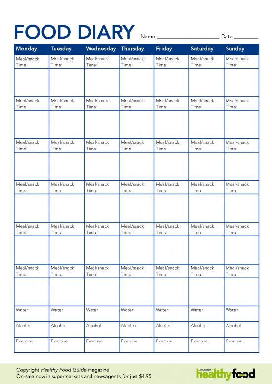 picture_Food Diary Template Pdf 137904 | Weekly Food Diary
