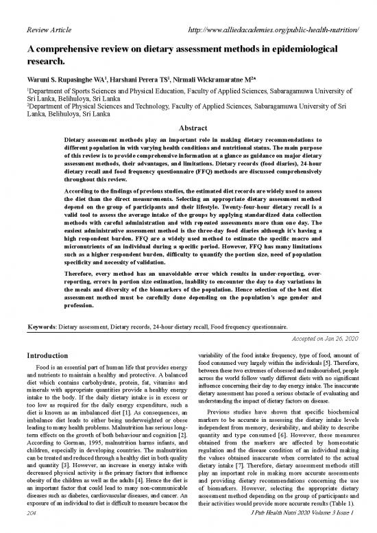 picture Diet Education Pdf 140337 | A Comprehensive Review On Dietary Assessment Methods In Epidemiological Research