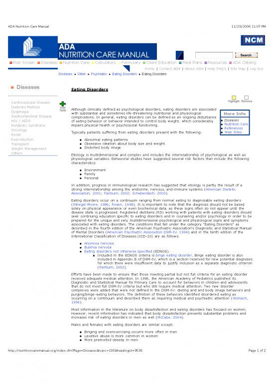picture Nutritional Diseases Pdf 138815 | Ada Nutrition Care Manual Eating Disorders