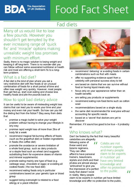 picture Diet Plan Pdf For Weight Loss 138610 | Bda Fad Diets