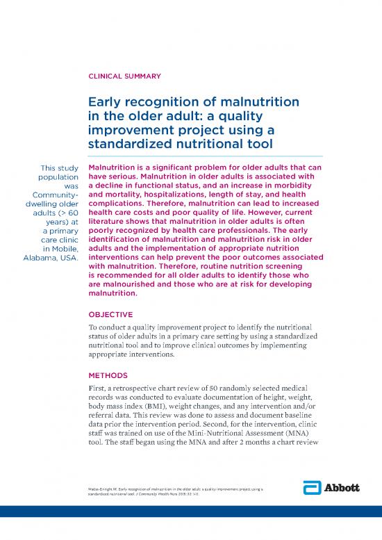 Nutrition For Adults Pdf 138282 | Clinical Summary Early Recognition Of ...