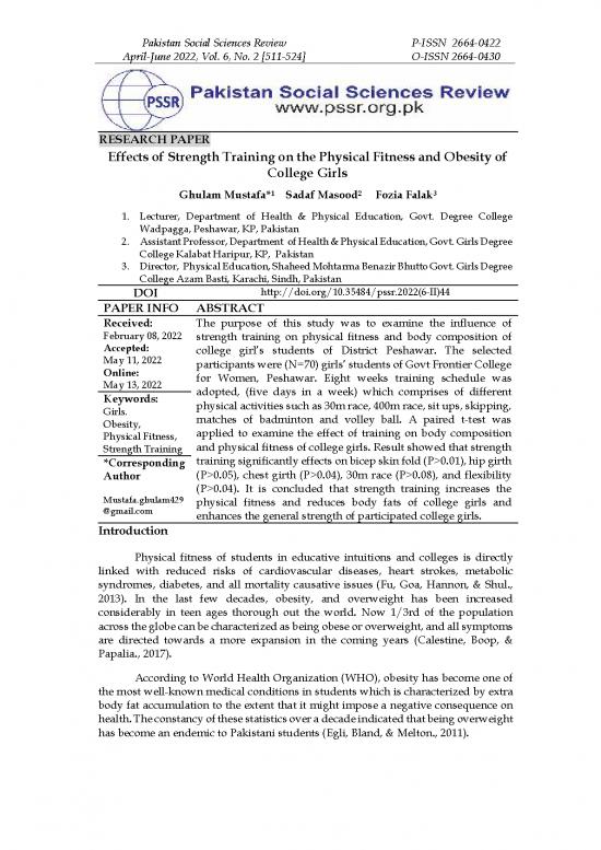 picture1_Study Schedule Pdf 140152 | Effects Of Strength Training On The Physical Fitness And Obesity Of College Girls