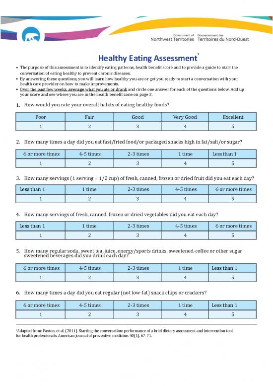 Healthy Eating Habits Pdf 139581 Healthy Eating Assessment