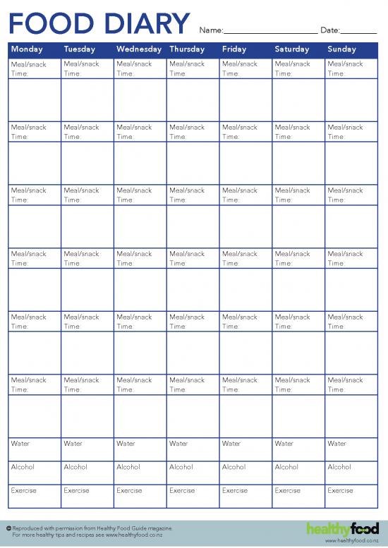 picture_Food Diary Template Pdf 139481 | Hfg Weekly Food Diary