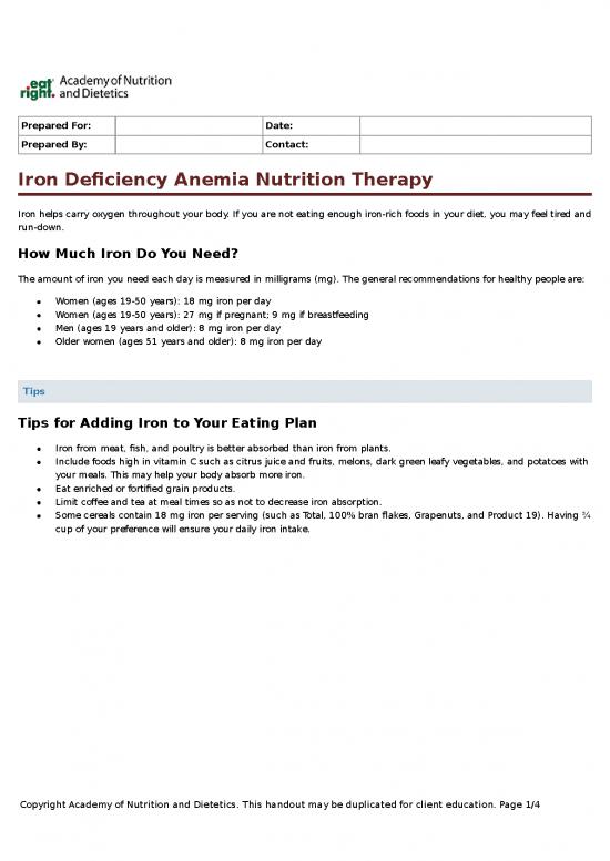 Anemia Diet Plan Pdf 139596 Iron Deficiency Anemia Nutrition Therapy 0339