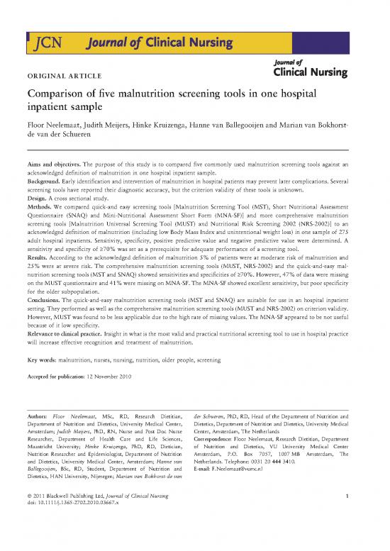 picture_Malnutrition Screening Tool Pdf 140531 | Neelemaat  Jcn 2011  5 Screeningtools