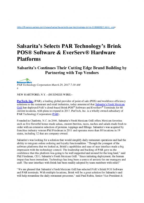 picture_Restaurant Pdf 140339 | Salsarita’s Selects Par Technology’s Brink Pos® Software & Everserv® Hardware Platforms, March 29, 2017