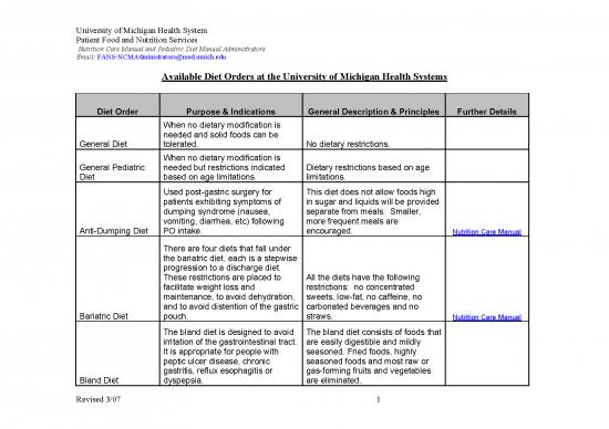 picture Nutrition Care Manual Free Pdf 141059 | Available Diet Orders At Umhs