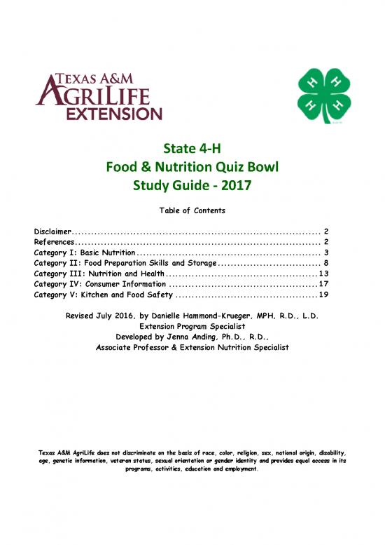 picture Nutrition Study Guide Pdf 144717 | 2017 State 4 H Food And Nutrition Quiz Bowl Study Guide