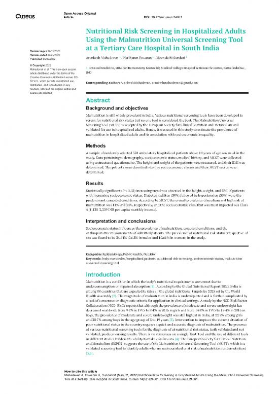 picture Nutritional Risk Screening Tool Pdf 143388 | 93736 Nutritional Risk Screening In Hospitalized Adults Using The Malnutrition Universal Screening Tool At A Tertiary Care Hospital In South India
