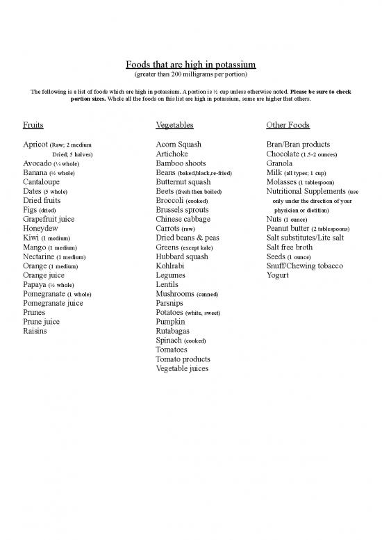 picture Foods High In Potassium List Pdf 145438 | Foods That Are High In Potassium