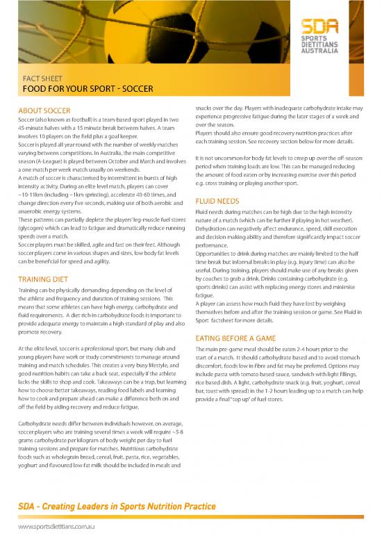 picture Nutrition For Soccer Players Pdf 143785 | Football Factsheet