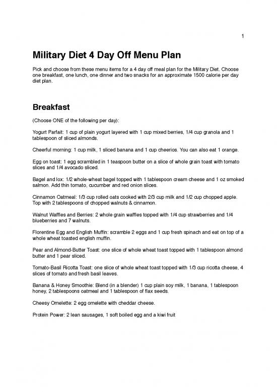 Military Diet Meal Plan Pdf 143776 Military Diet 4 Day Off Plan