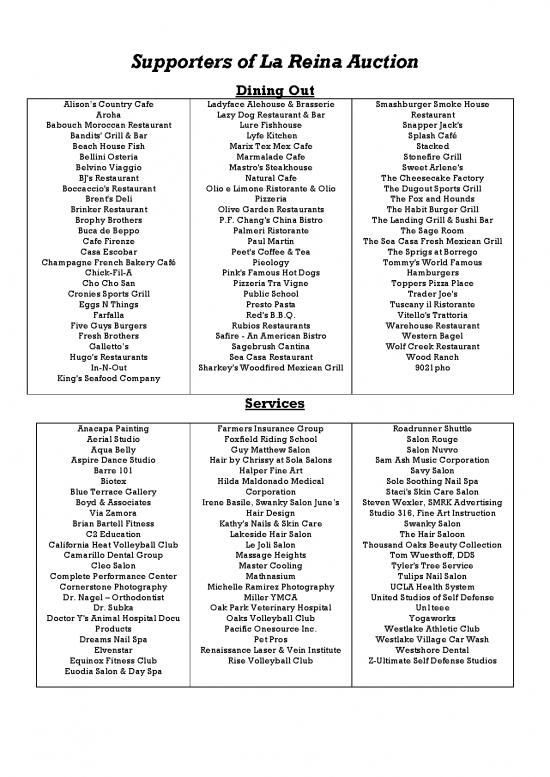 picture1_Restaurant Pdf 143627 | Supporters Of La Reina Auction