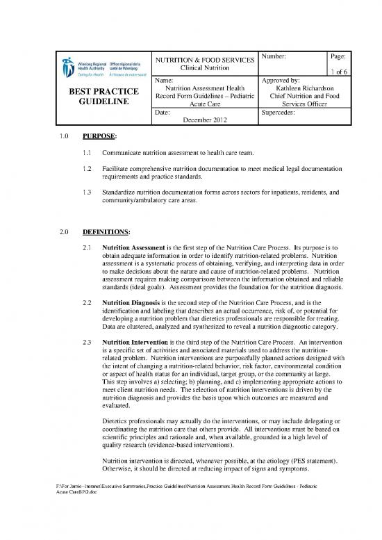 picture1_Nutrition Diagnosis Pdf 147565 | Clinicalnutritionassessmentformguidelinespediatricacutecare