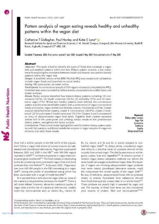 picture Public Nutrition Pdf 147932 | Pattern Analysis Of Vegan Eating Reveals Healthy And Unhealthy Patterns Within The Vegan Diet