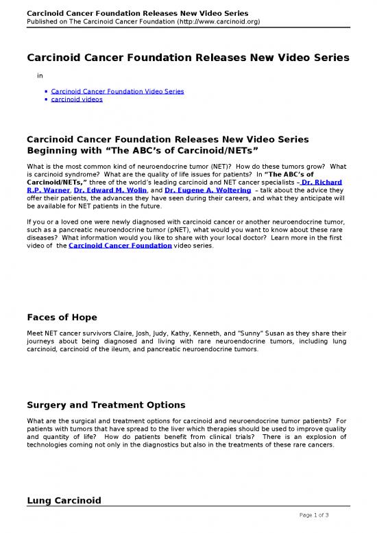 picture_The Carcinoid Cancer Foundation   Carcinoid Cancer Foundation Releases New Video Series   2015 07 13