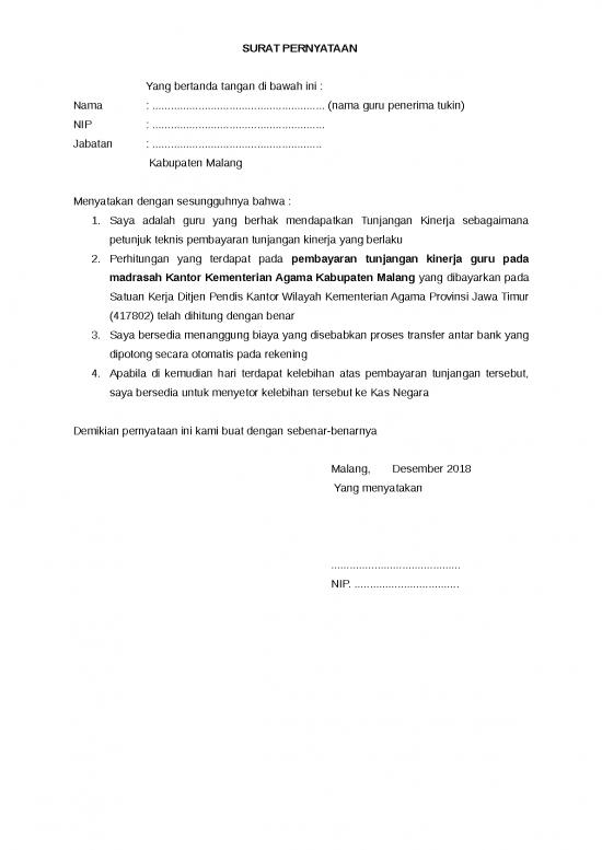 picture File - Surat Pernyataan Id 13484 | Surat Pernyataan Tukin Guru Pada Kanwil