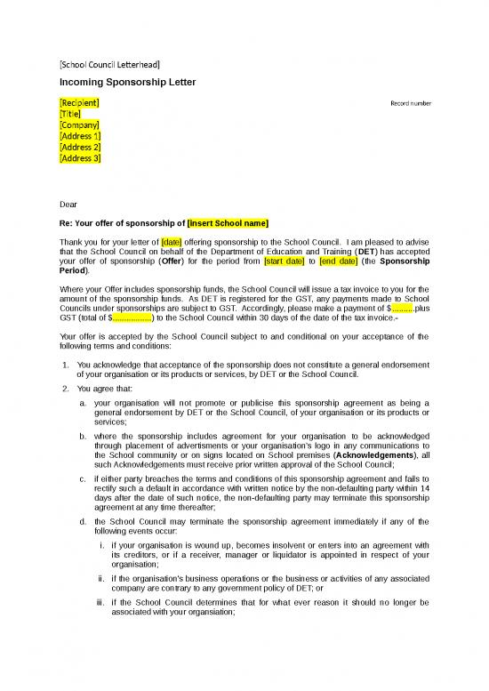 picture Gst Word Format 13984 | Sponsor Letter Incoming