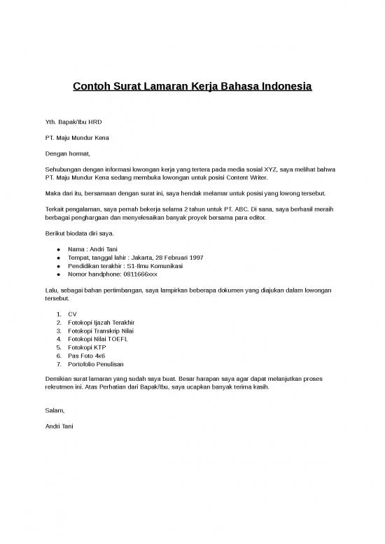 picture File - Surat Pengalaman Kerja 14127 | Contoh Dan Template Surat Lamaran Kerja Bahasa Indonesia Baru 1