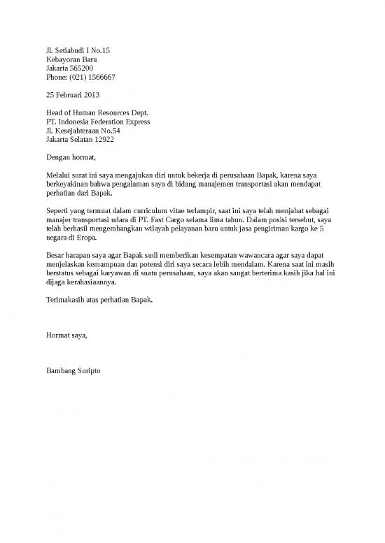 picture Contoh Cv Menarik Doc 14134 | Contoh Surat Lamaran Kerja Transportasi