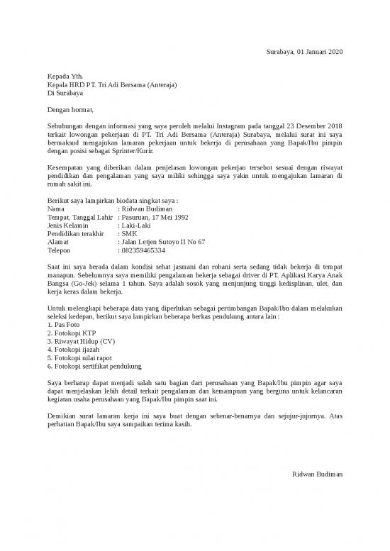 picture Surat Lamaran Kerja Doc 14177 | Surat Lamaran Kerja Kurir Anteraja